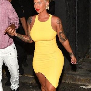 Asymmetrical mini dress in sunflower yellow